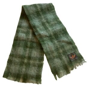 Creagaran Tartan Plaid Scarf Green Mohair Wool Blend Made in Scotland